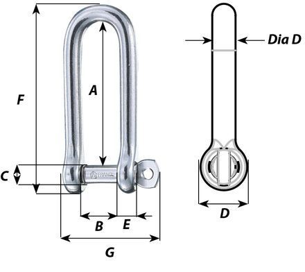 Wichard 1411 D-Sluiting Lang 4mm gezekerde pin WL 320 kg BL 1000 kg gew. 12gr