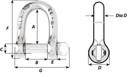 Wichard 1203 D-Sluiting 6 mm zelfborgend RVS