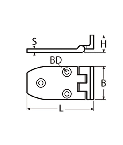 Marinetech Verzetscharnier 70x38 mm afmetingen 68x38x4mm