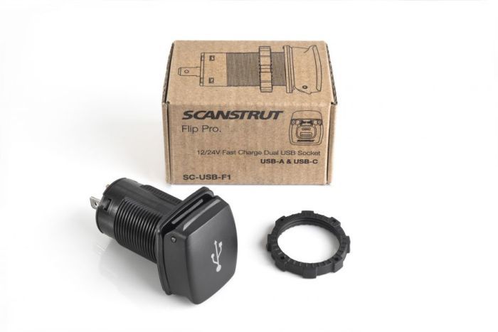 ScanStrut Flip Pro snellader IPX4 waterdicht USB-A en USB-C aansluiting 12-24 V