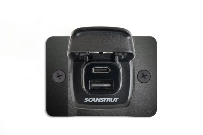 ScanStrut Flip Pro snellader IPX4 waterdicht USB-A en USB-C aansluiting 12-24 V met montageplaat