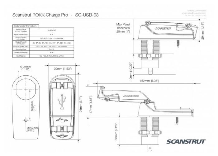 ScanStrut ROKK snellader pro IPX6 met USB-A en USB-C aansluiting