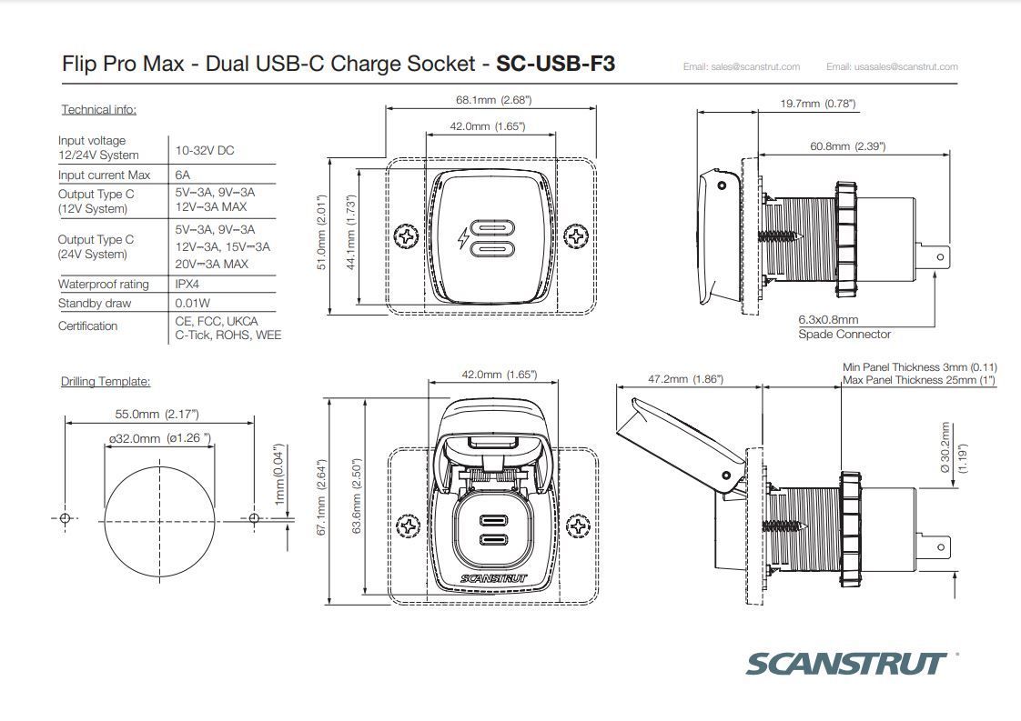 ScanStrut Flip Pro Max snellader IPX4 waterdicht 2 USB-C aansluiting 12-24 V
