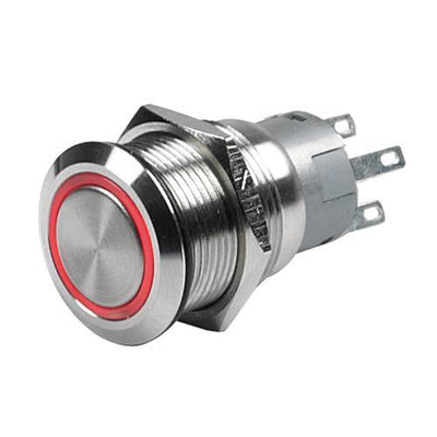 Hollex Aan/Uit Drukknop RVS 12V LED rood