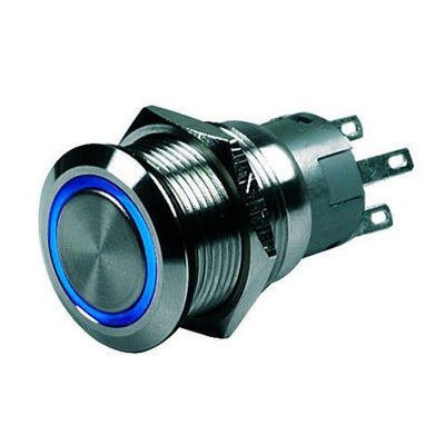 Hollex Aan/Uit Drukknop RVS 12V LED blauw