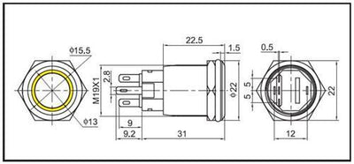 Hollex Aan/Uit Drukknop RVS 12V LED wit