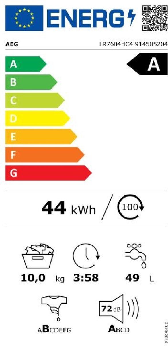 AEG LR7604HC4 met 3 schokbrekers warmwateraansluiting en 75,= cashback via AEG