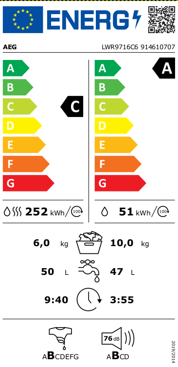 AEG LWR9716C6 Was/Droog combinatie met WiFi en 125,= cashback via AEG