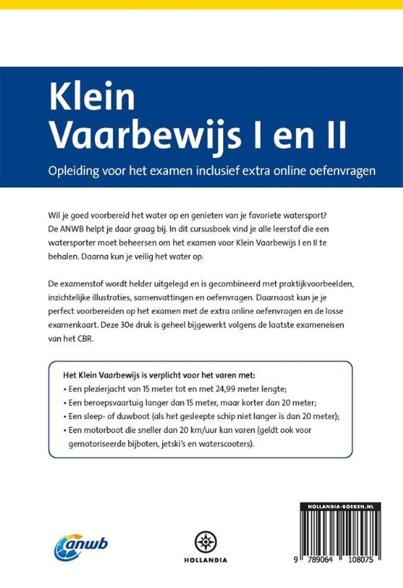 ANWB Cursusboek Klein Vaarbewijs I en II met online examentraining (30e druk)