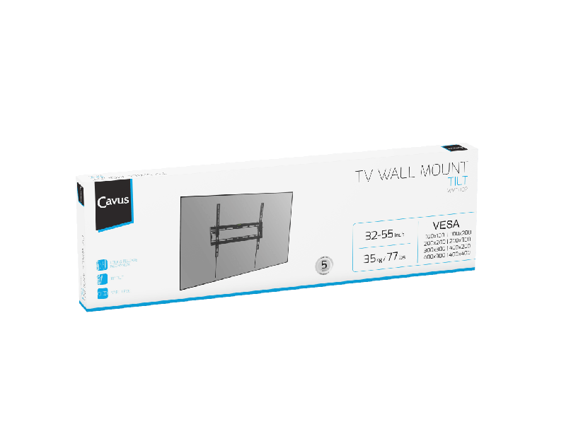 Cavus WMT002 TV muurbeugel voor vlak aan de muur, VESA 75x75 tot 400x400