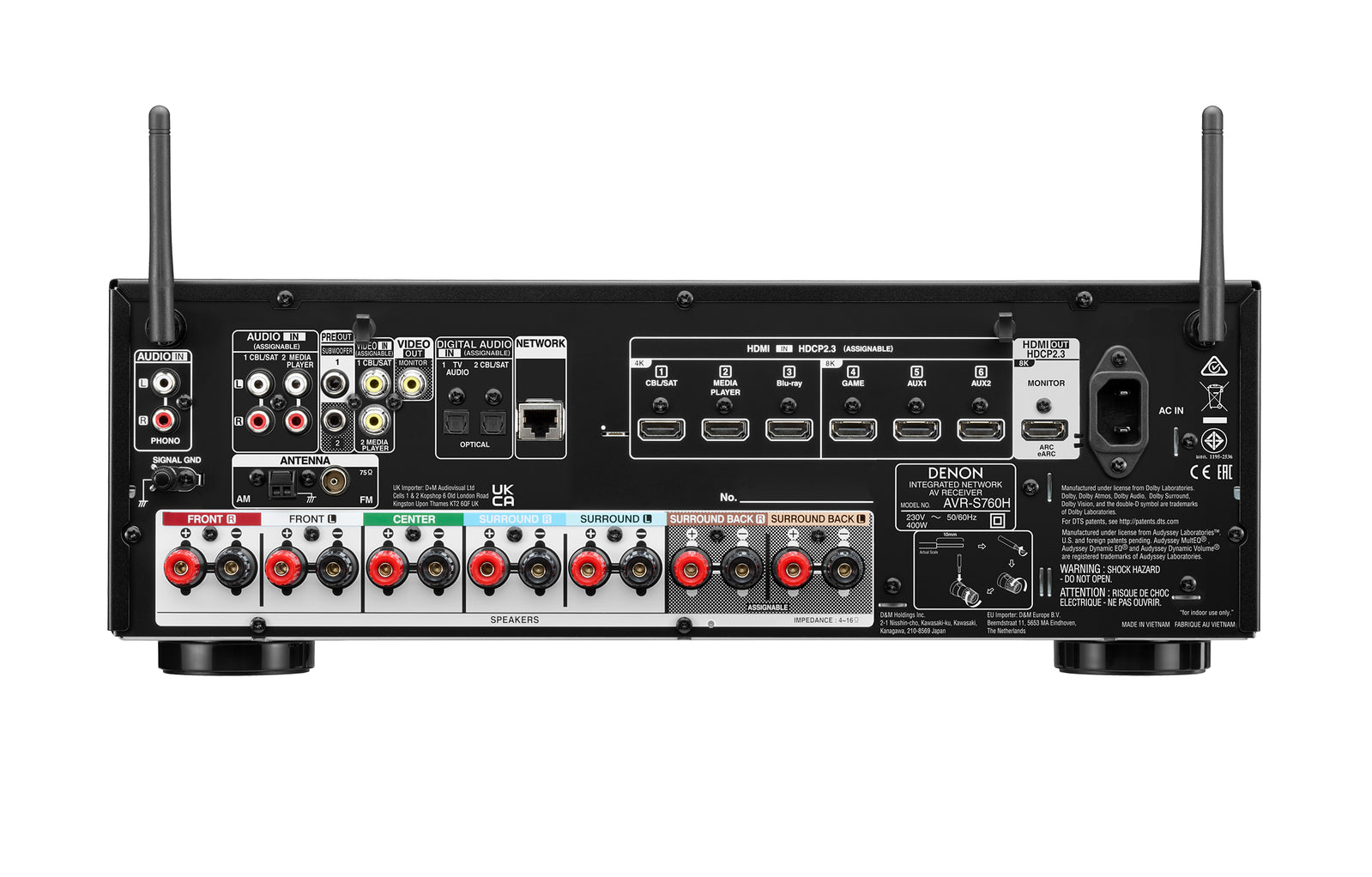 Denon AVR-S760HBKE2 Surround receiver met 3D audio, 4K en 8K HDMI, HEOS ingebouwd