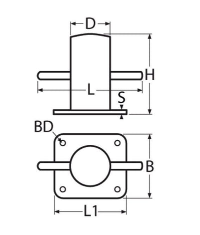 Marinetech Bolder 120 mm voetplaat 95x120 mm