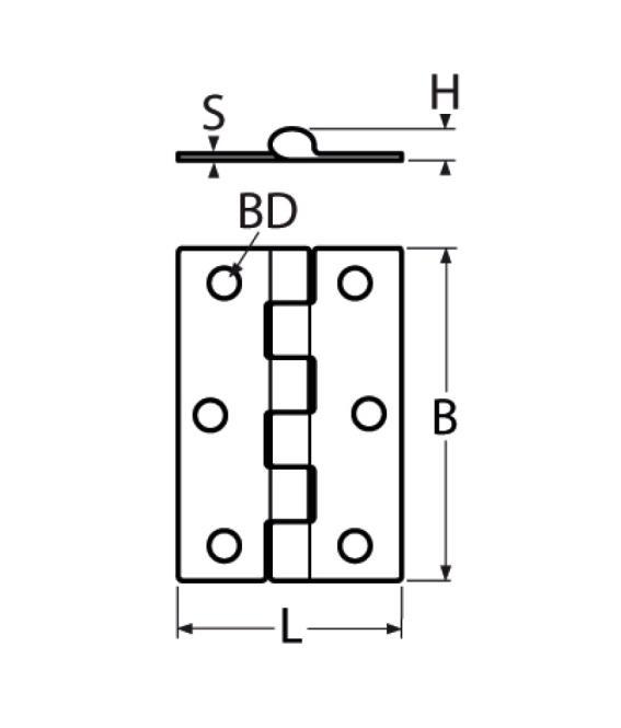 Marinetech Scharnier 50x35 mm afmetingen l x b x dikte: 50x35x1.7mm