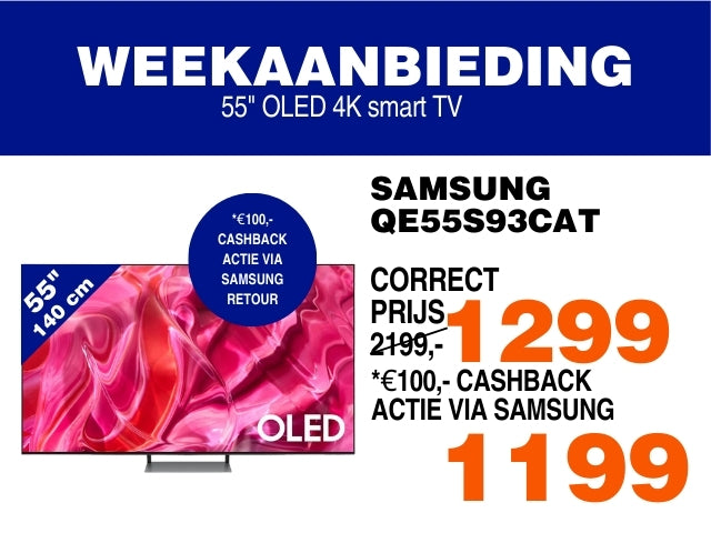 Samsung QE55S93CAT 55" OLED 4K Smart Televisie met 100,= cashback via Samsung