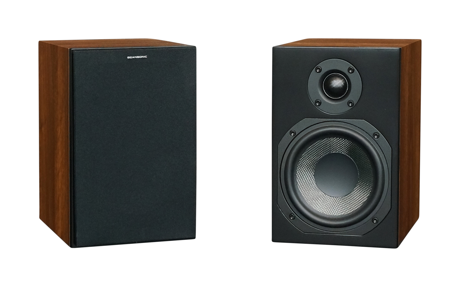 Scansonic L5 walnoot met een 25 mm softdome-tweeter en een 4,5-inch woofer