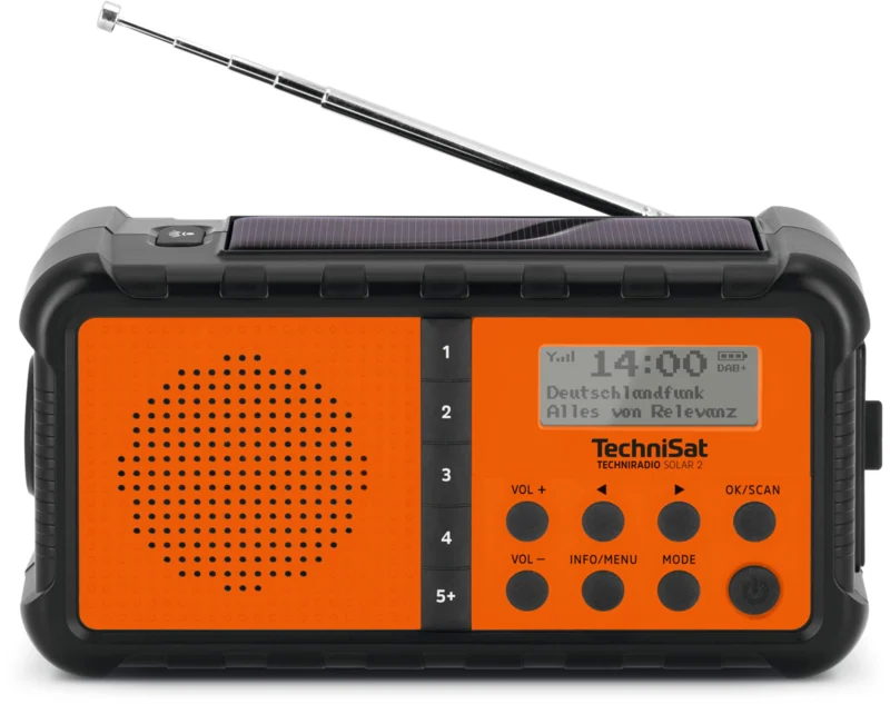 TechniSat Solar 2 DAB+/FM Noodradio, werkt op batterijen, zonnepaneel en opwindbaar