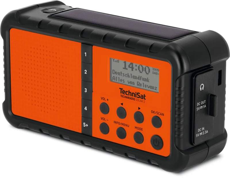 TechniSat Solar 2 DAB+/FM Noodradio, werkt op batterijen, zonnepaneel en opwindbaar