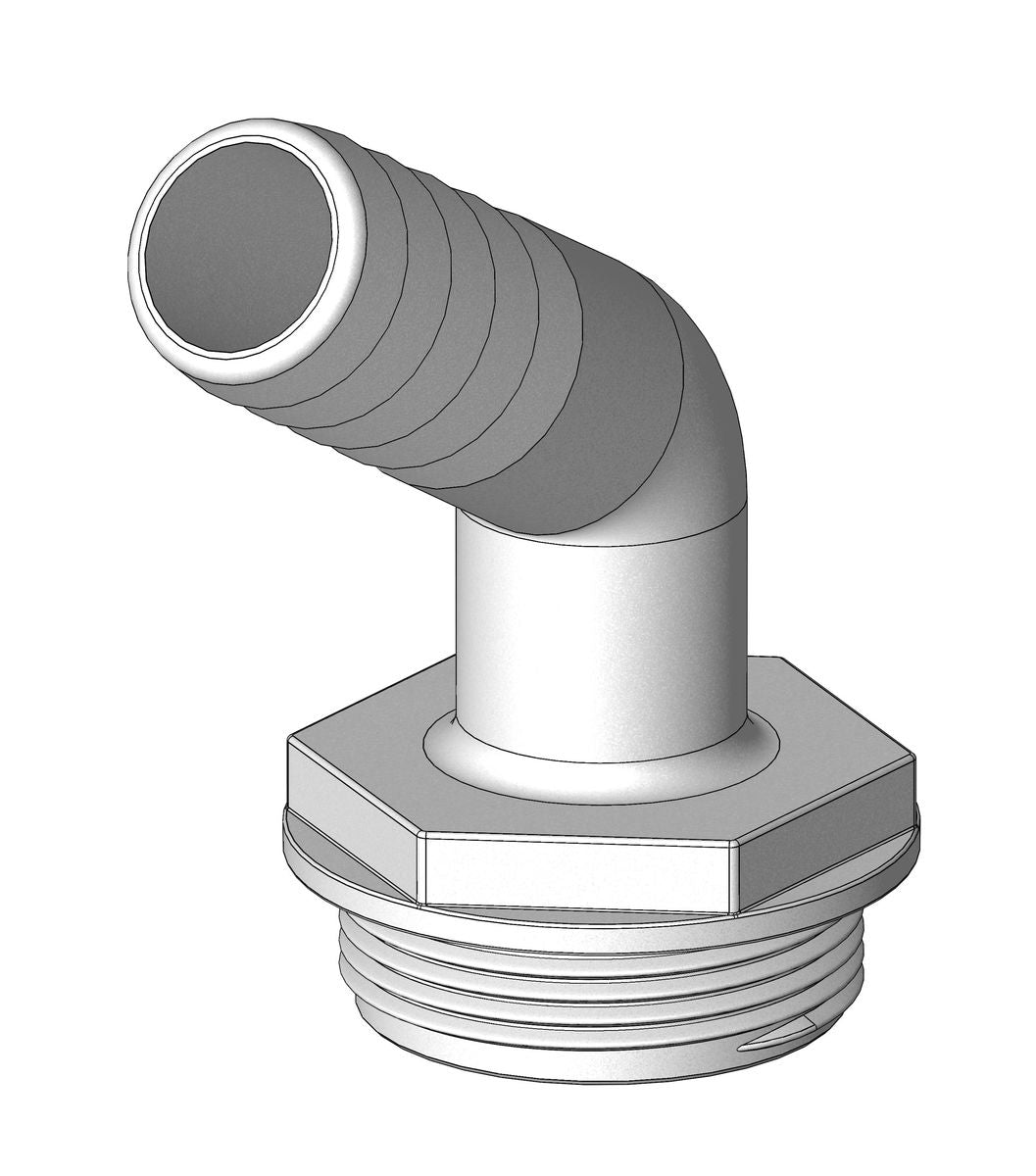 TruDesign Aquavalve 1 1/2 inch BSP buitendraad met 25 mm tule 120° bocht inclusief pakking blauw