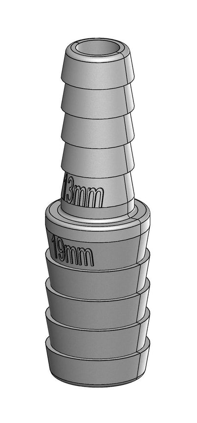 TruDesign Verbinder 19 mm - 13 mm versmaller met 2 tule einden wit kunststof