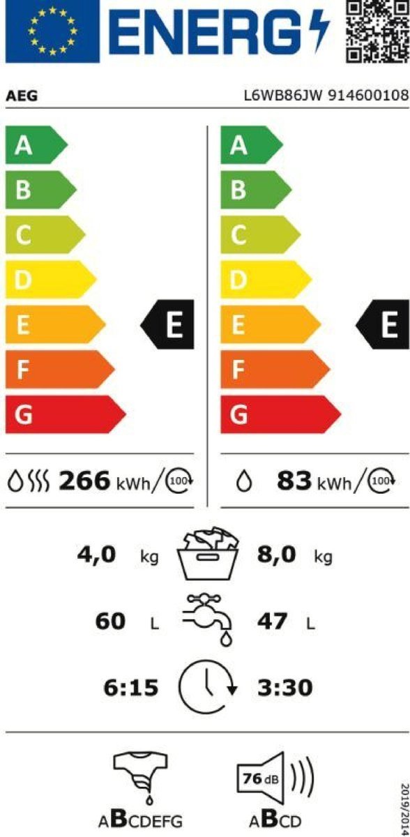 AEG L6WBN86JW Was/Droog combinatie