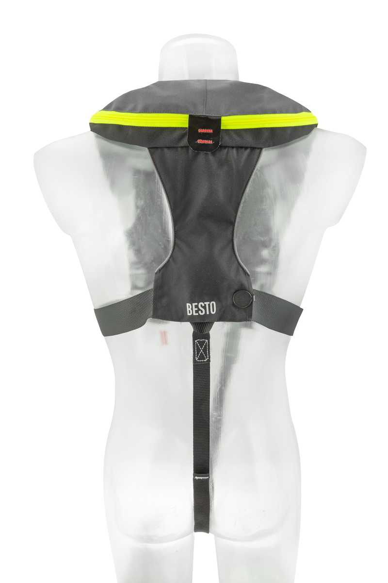 Besto Comfort fit pro 220N MH automatisch reddingsvest met harnas antraciet/geel