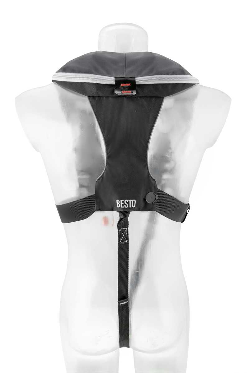 Besto comfort fit Pro 300N MH automatisch reddingsvest met harnas antraciet/zwart
