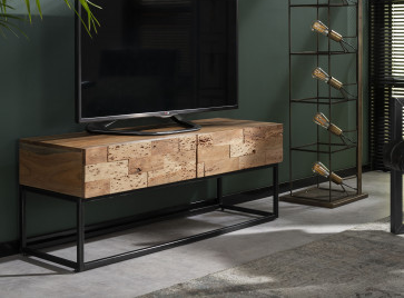 CSW TV-meubel Mill 2L breed 120cm, uitgevoerd in gezandstraald Acacia hout