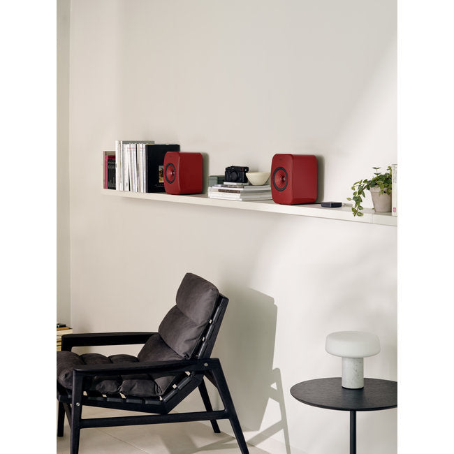 Kef LSX II set in rood all-in-one luidsprekersysteem