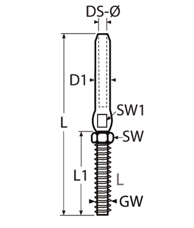 Marinetech 8467405/25 Studterminal met Moer Links M5x86 mm