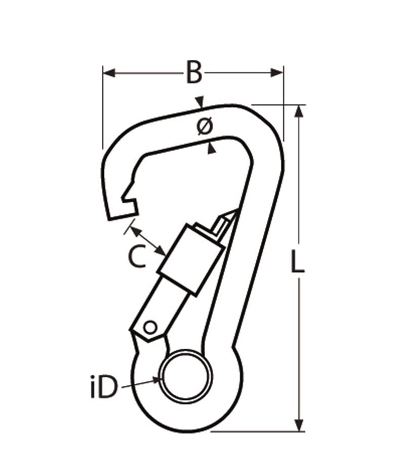 Marinetech 8951410 100 Karabijnhaak Asym. met Kous en Schroefsluiting 10x100 mm BL:1092