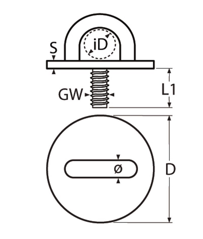 Marinetech Dekoog Rond 6mm / M8 met ronde grondplaat 40mm en draadeinde M8