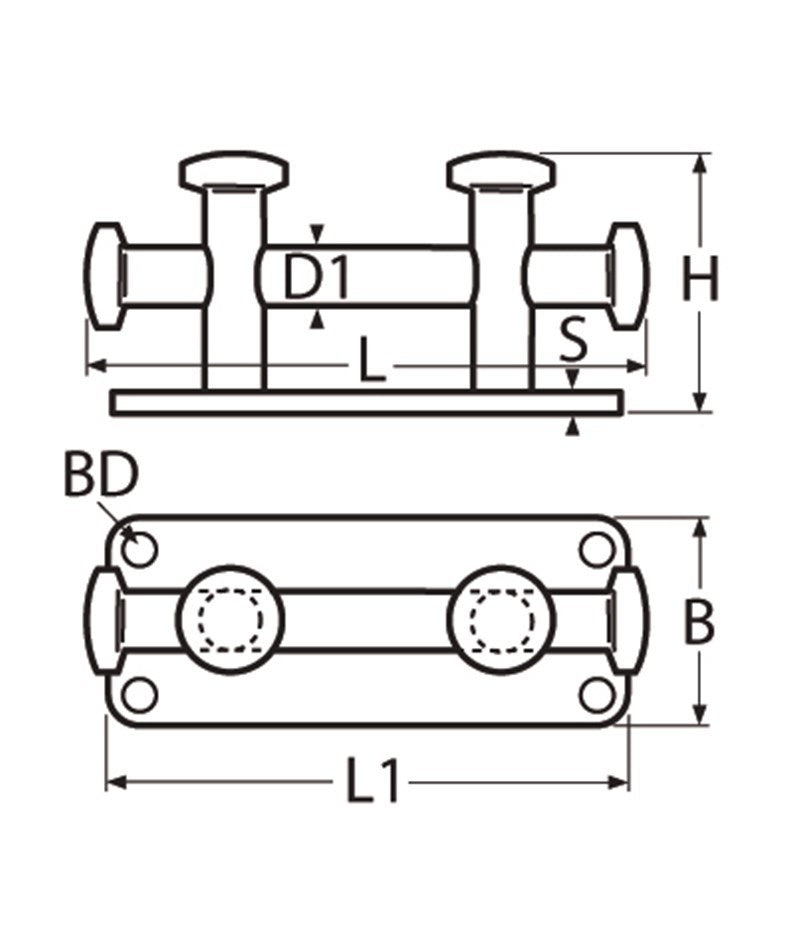 Marinetech Dubbel Kruisbolder 150mm voetplaat 60x150 mm