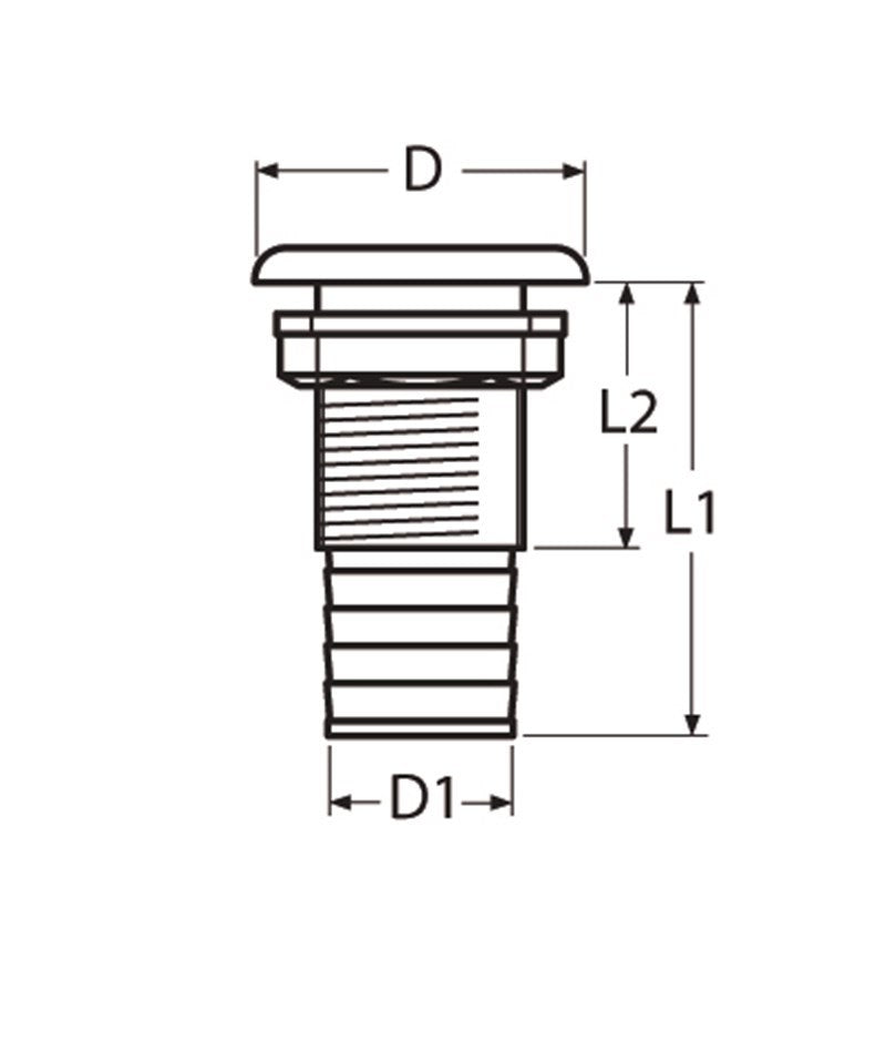 Marinetech Huiddoorvoer RVS 3/4" met Ø19mm slangthule