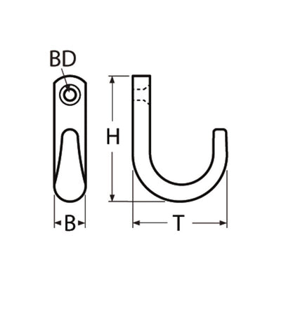 Marinetech Kledinghaak 30x25 mm Gepolijst