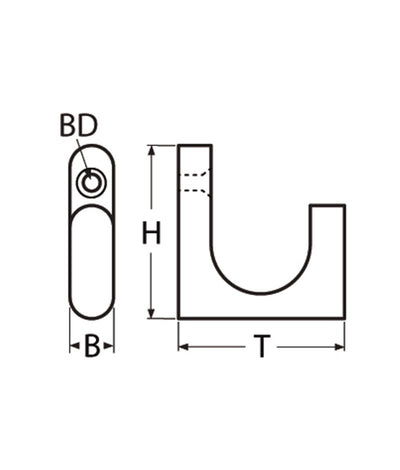 Marinetech Kledinghaak 35x33 mm Gepolijst