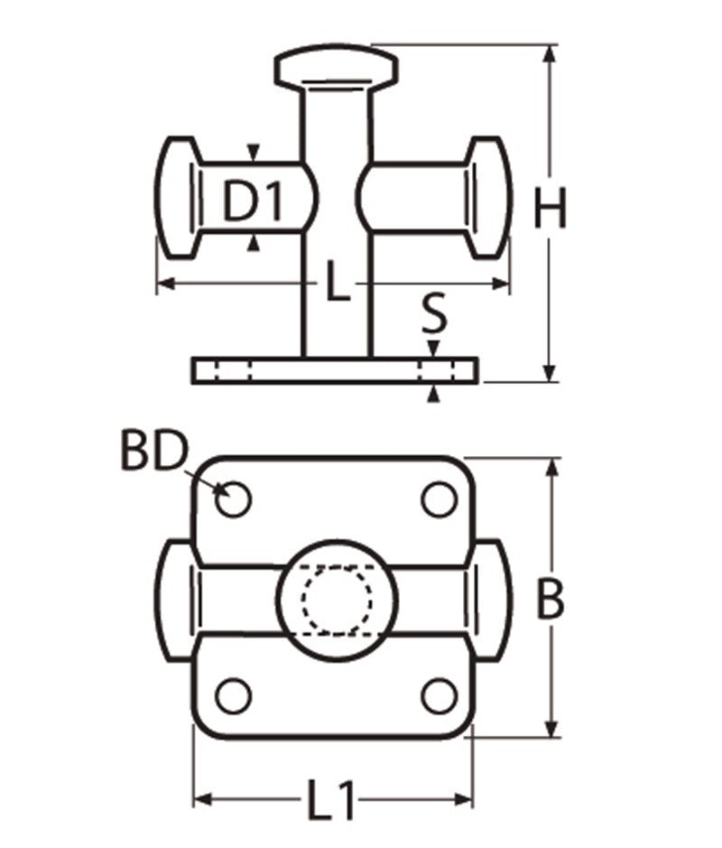 Marinetech Kruisbolder 60 mm voetplaat 60x60mm