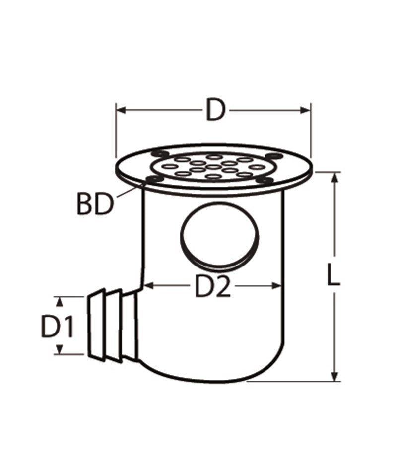 Marinetech Kuipwaterafvoer 50mm met slangaansluiting