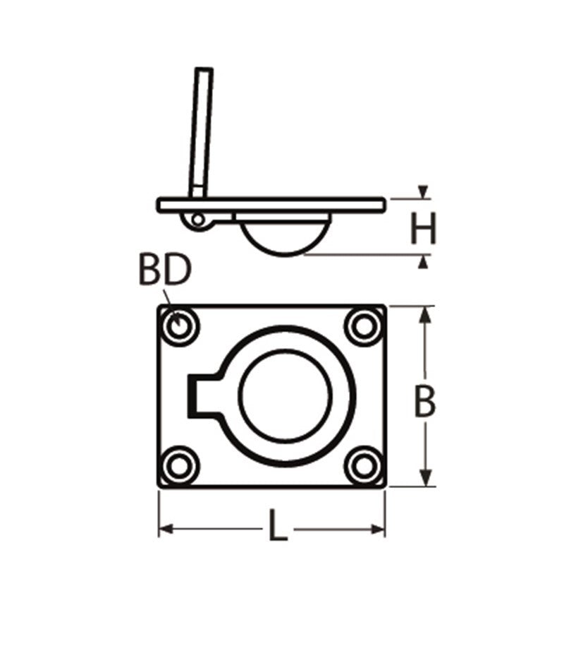 Marinetech Luikring Inbouw 47x38 mm afmetingen l x b x diep: 47x38x10mm