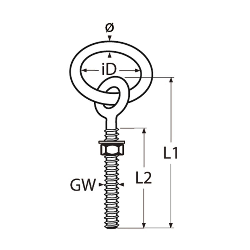 Marinetech Oogbout M8x100 met metrische draad, ring en moer