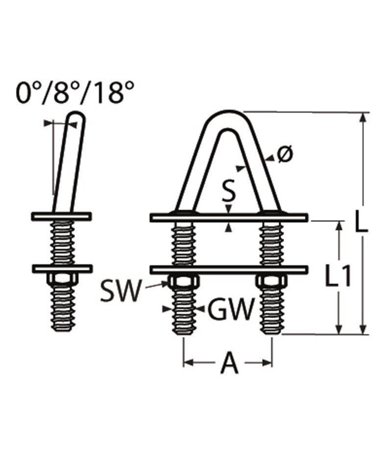 Marinetech Putting M8 8° met twee Contraplaten