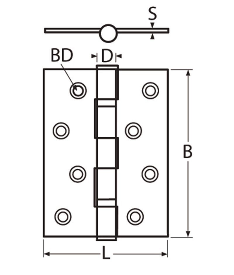 Marinetech Scharnier 100x75x2.5mm zware uitvoering, met lagerringen