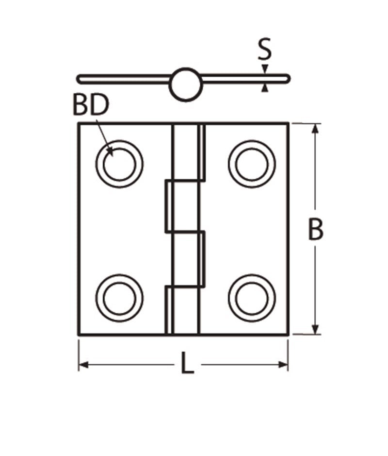 Marinetech Scharnier 38x38 mm afmetingen 38x38x4mm