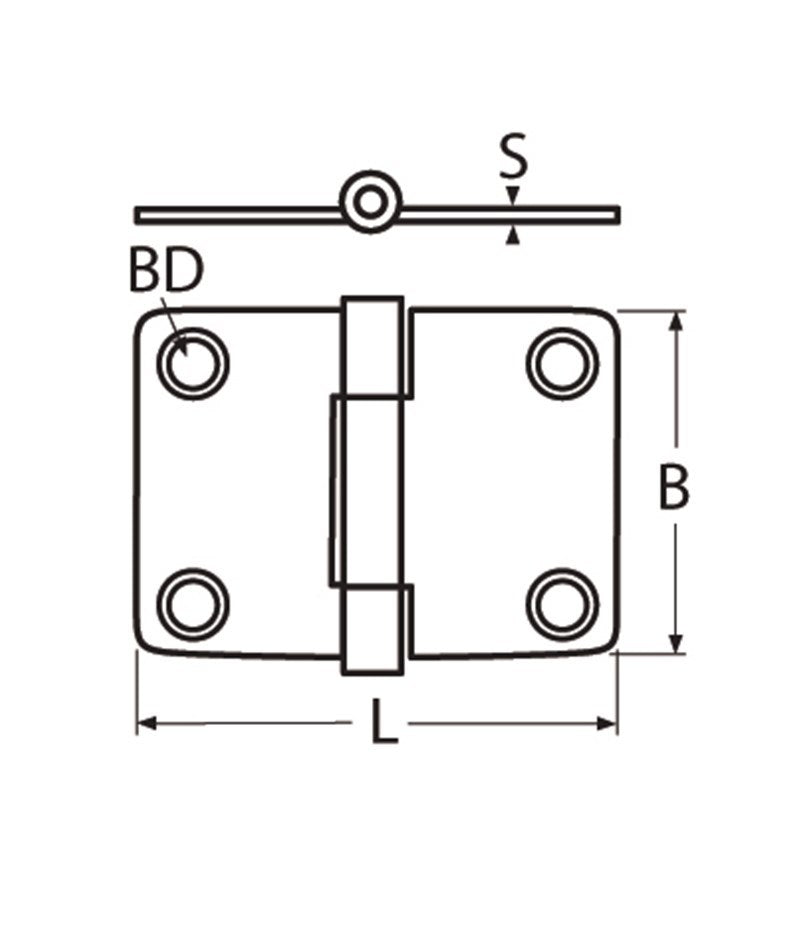 Marinetech Scharnier 49x37 mm afmetingen l x b x dikte: 49x37x2mm