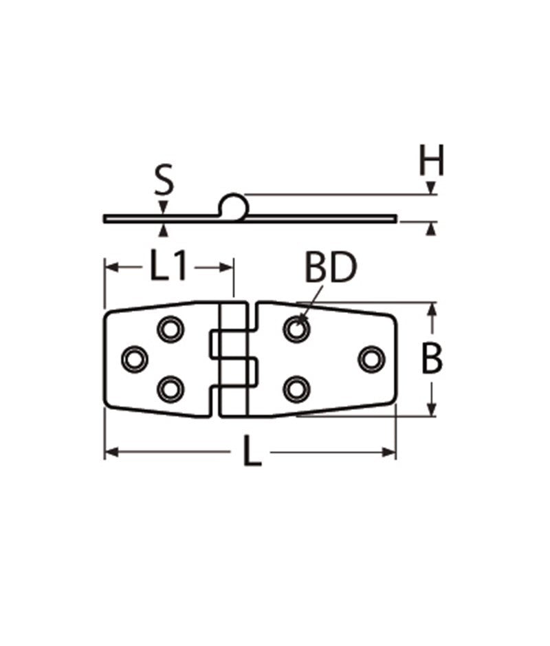 Marinetech Scharnier 68x38 mm afmetingen l x b x dikte: 68x38x2mm