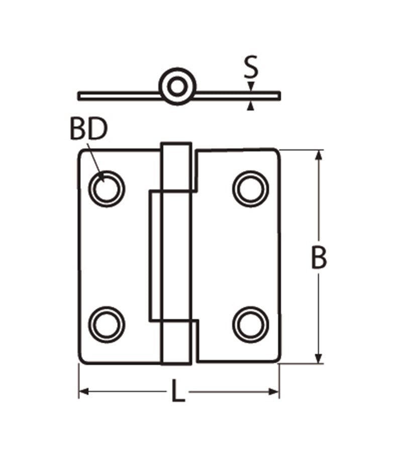 Marinetech Scharnier 75x70 mm afmetingen l x b x dikte: 75x70x3mm