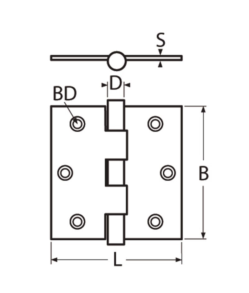 Marinetech Scharnier 75x75 mm afmetingen l x b x dikte: 75x75x2mm zware uitvoering