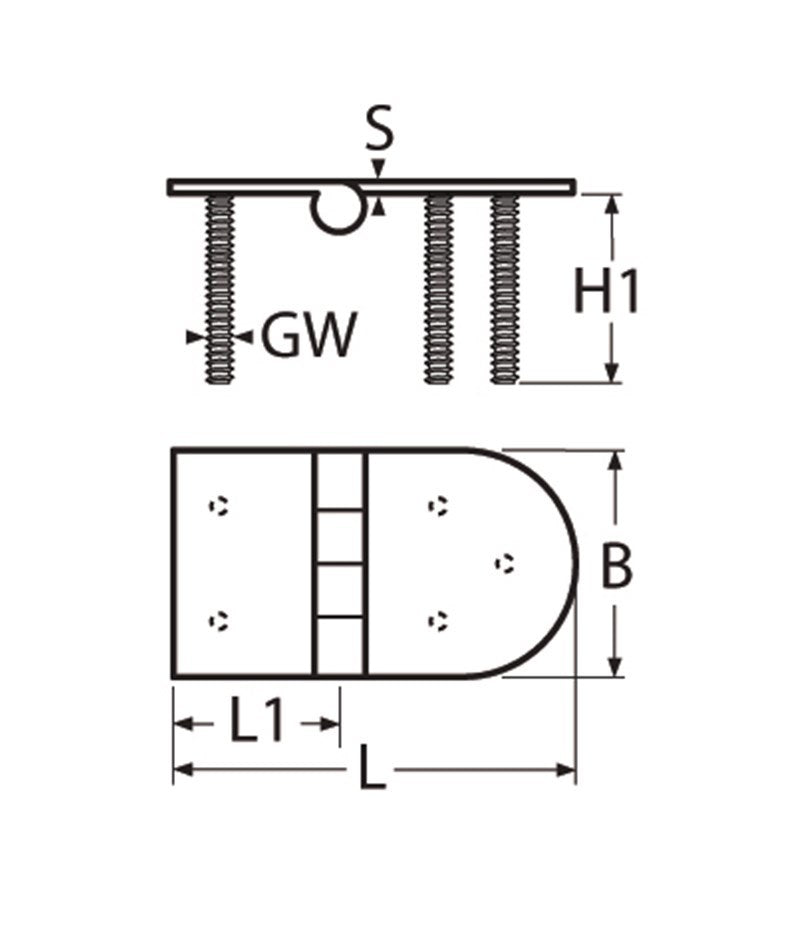 Marinetech Scharnier Gegoten afmetingen l x b x dikte: 76x40x4mm met 45mm M6 draad