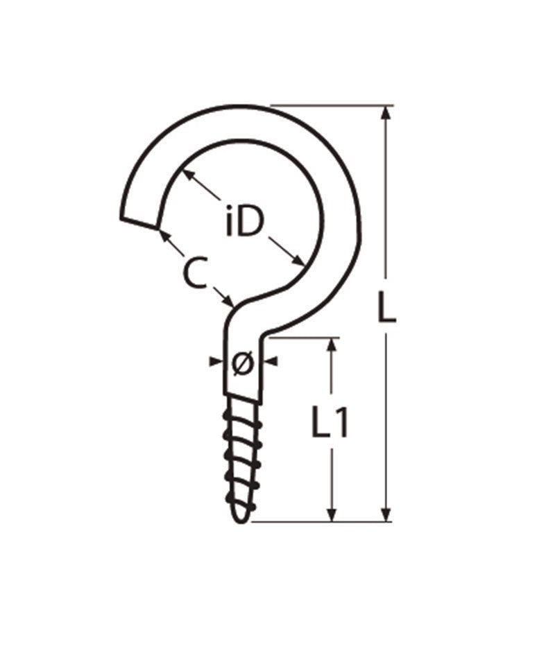 Marinetech Schroefhaak 2,9x40 mm Gebogen (5 stuks)