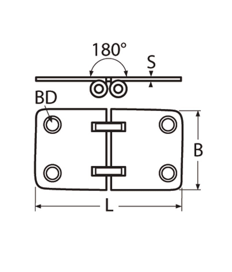 Marinetech Tafelbladscharnier 71mm afmetingen l x b x dikte: 71x40x2mm