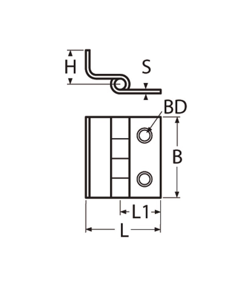 Marinetech Verzetscharnier 35x38 mm afmetingen l x b x dikte: 35x38x2mm